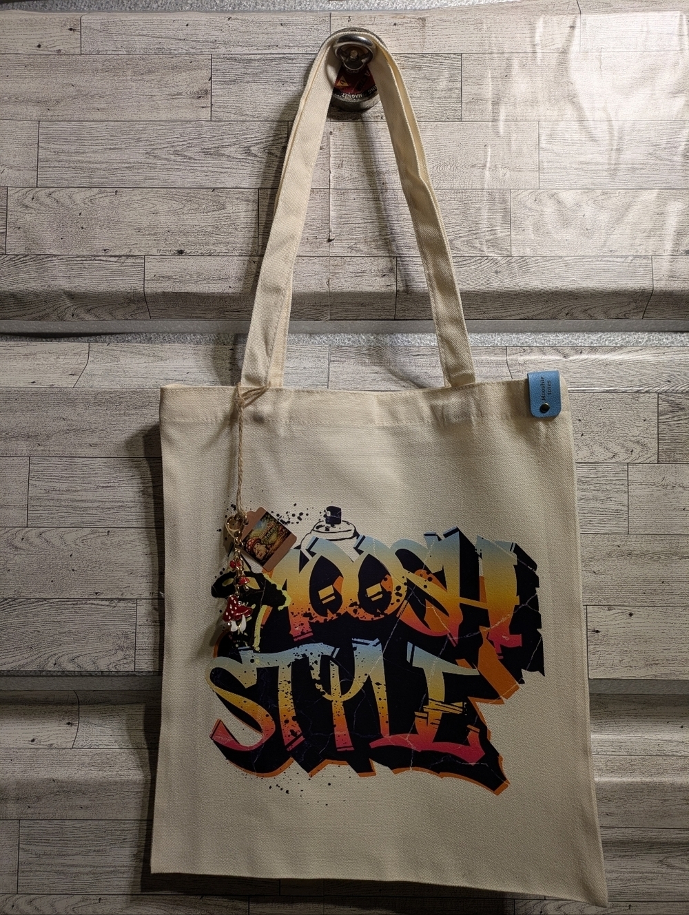 Mooshie Totes Canvas Tote Bag with Colorful Graffiti Print - Cream